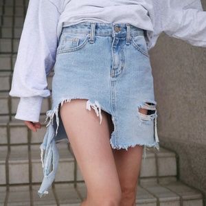 Carly* Distressed Faded Ripped Denim Jean Skirt